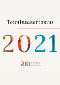 Turkoosioranssi teksti: Toimintakertomus 2021 RKI.