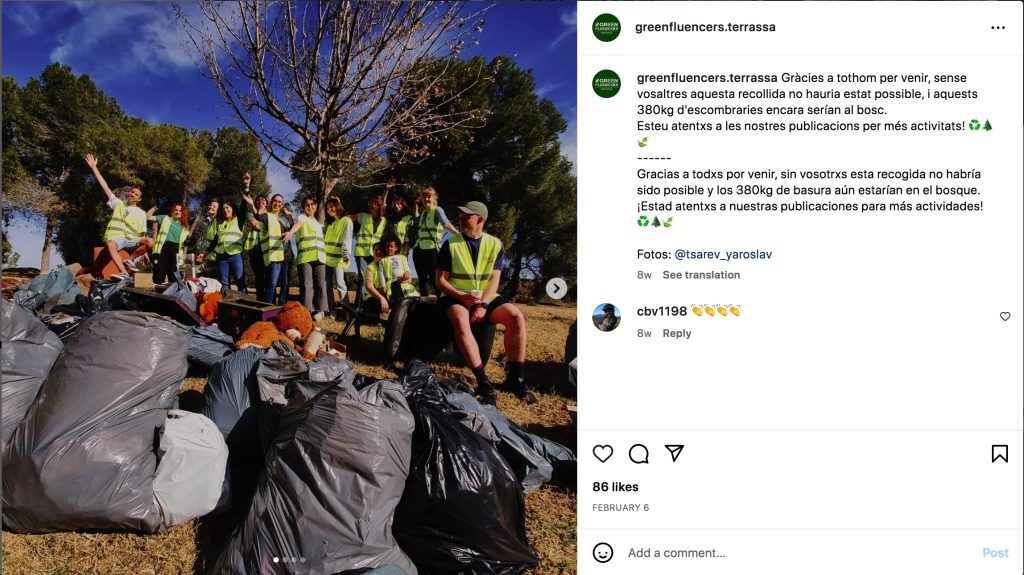 A screenshot of one of the posts on the Greenfluencers Instagram account.