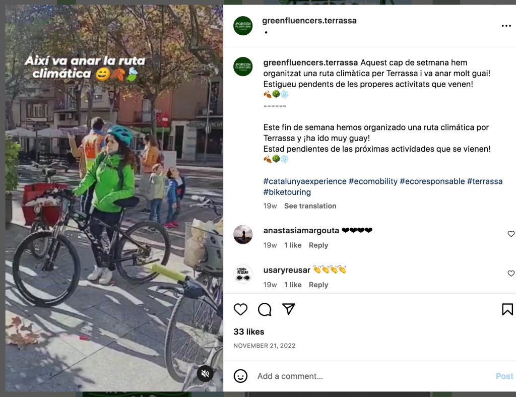 A screenshot of one of the posts on the Greenfluencers Instagram account.