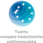 Tuettu Eurooppa-tiedottamisen valtionavusta logo, jossa on tähtiä ja sininen pallo.