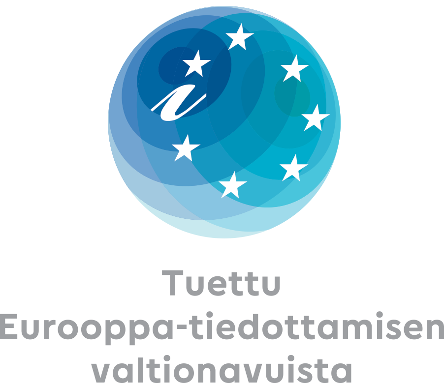 Tuettu Eurooppa-tiedottamisen valtionavusta logo, jossa on tähtiä ja sininen pallo.
