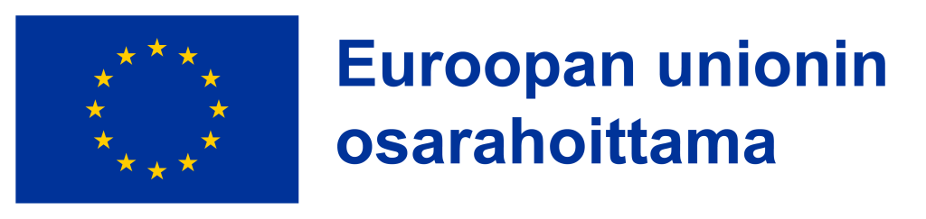 Euroopan lippu, jonka vieressä on sinisellä teksti Euroopan unionin osarahoittama.